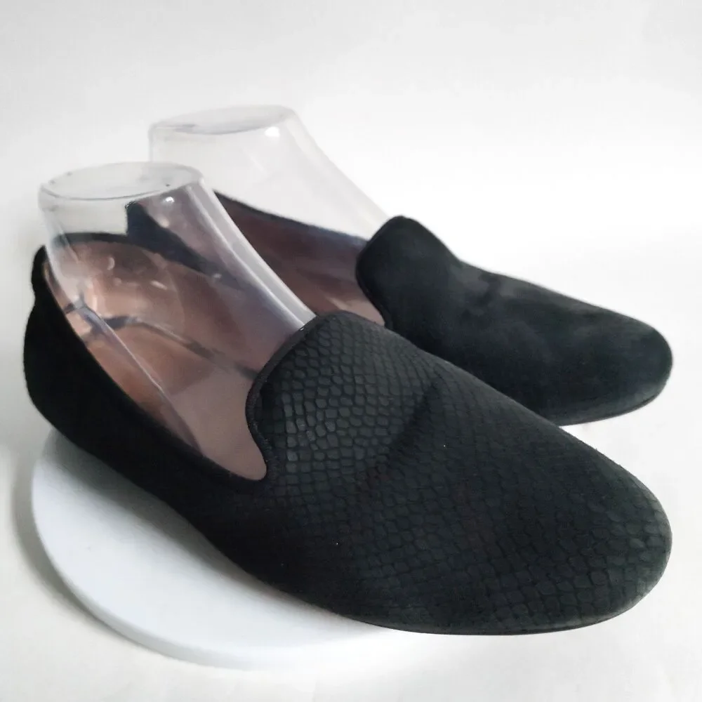Kelly & Katie Black Leather Slip On Comfort Snakeskin Embossed Loafers Size 9.5